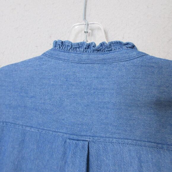 Old Navy Top Women Large Tall Blue Chambray Cotton Button Up Ruffle‎ Collar - Picture 11 of 12